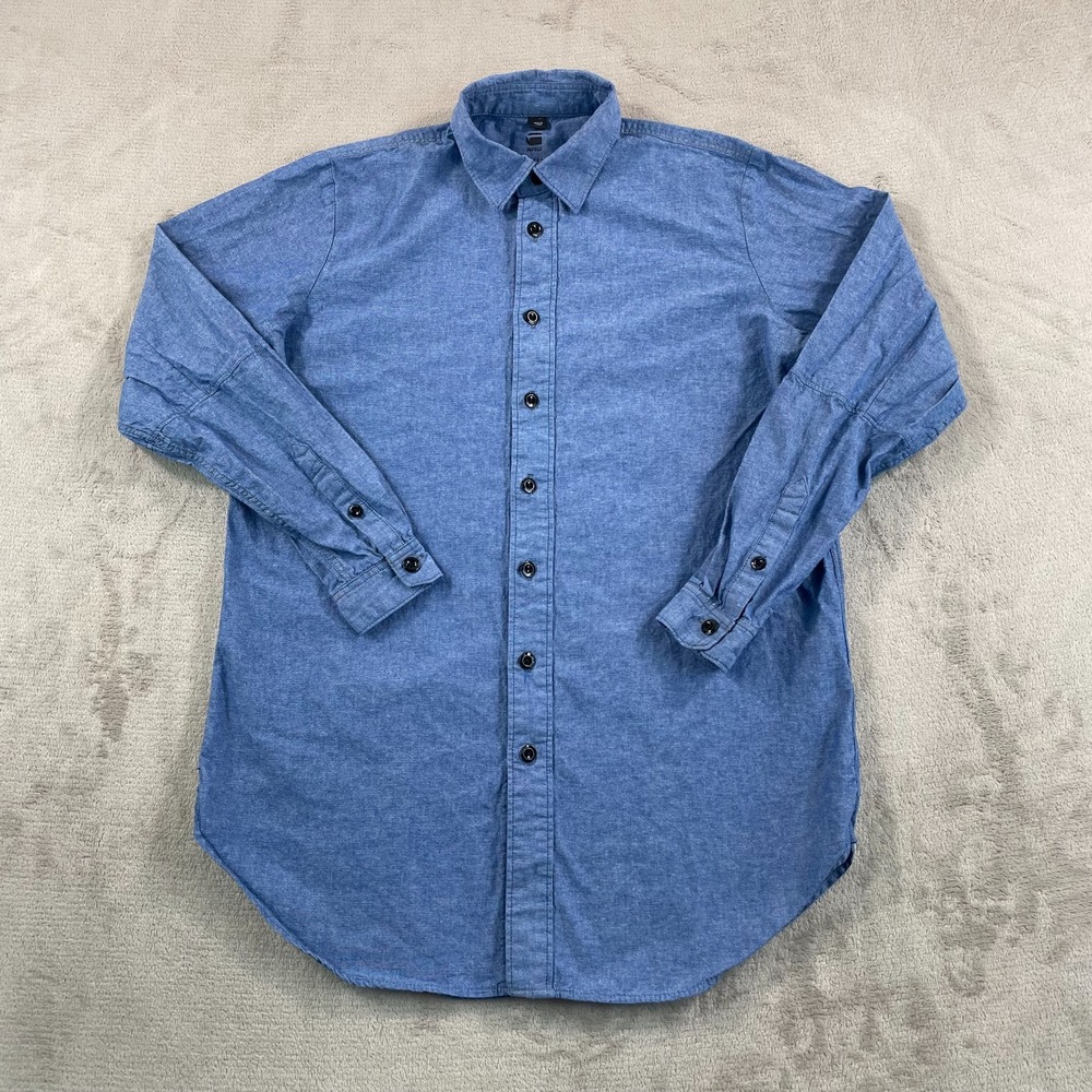 G-Star Straw Boyfriend Fit Core Long Shirt Women Medium Blue Chambray Designer